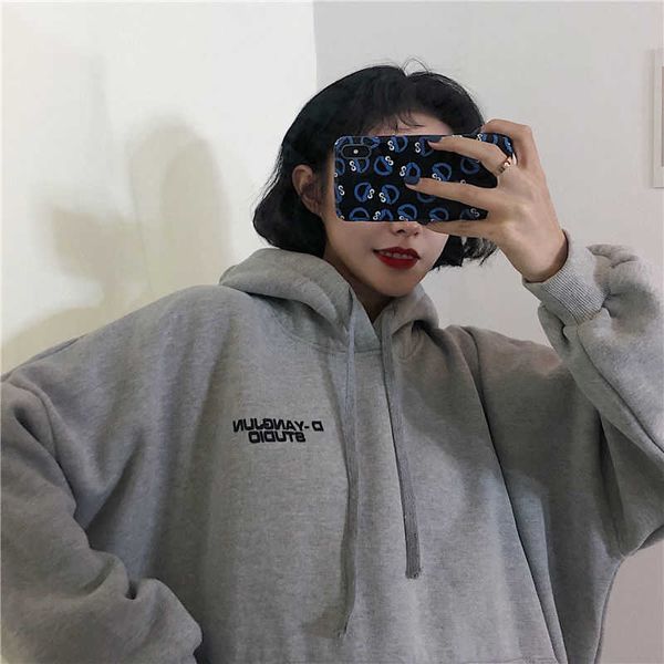 

ins hooded sweater women plush fall / winter 2020 new oversize long sleeve korean loose coat fashion, Black