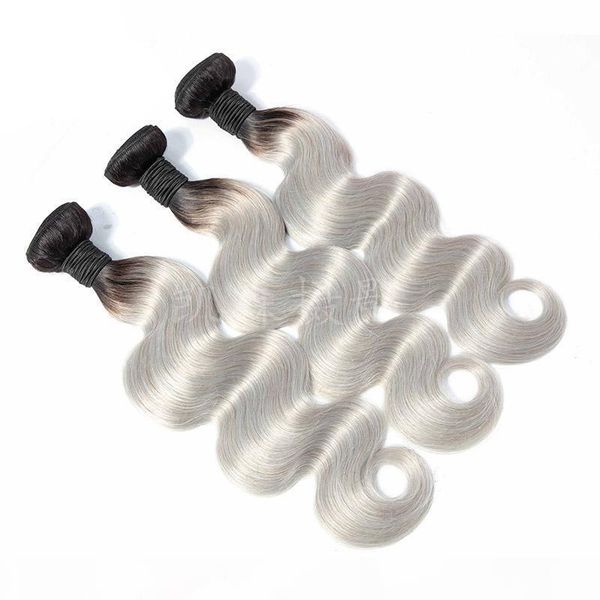 

peruvian human hair weave bundles 3 pieces one set 1b grey double color body wave hair extensions virgin human hair 12-24inch, Black