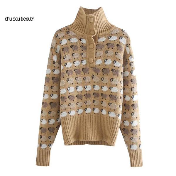 

women's sweaters women 2021 fashion with buttons loose jacquard knitted sweater vintage high neck long sleeve female pullovers chic c6, White;black