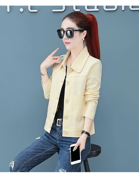 

2021 new xl 4xl female short new neck polo sleeve long solid multicolored autumn ladies jacket h00106 6aen, Black;brown