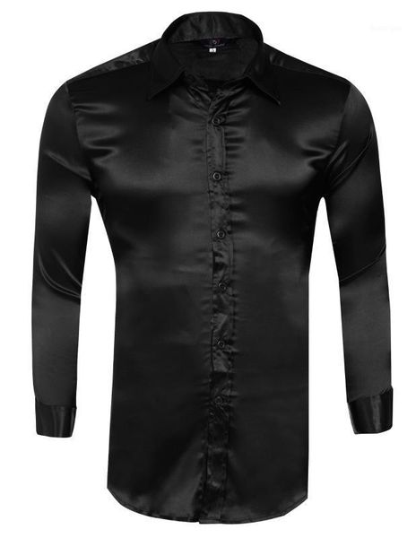 

mens long-sleeve casual shirts formal wedding silk-like satin dress shirt 1, White;black