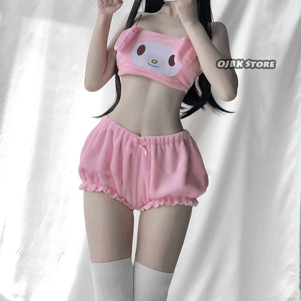 

ojbk sexy anime cosplay cinnamon костюмы собаки длинные уха собачье бюстгальтер и размыты розовые и белые kwaii бархатные трубки трусики, Red;black