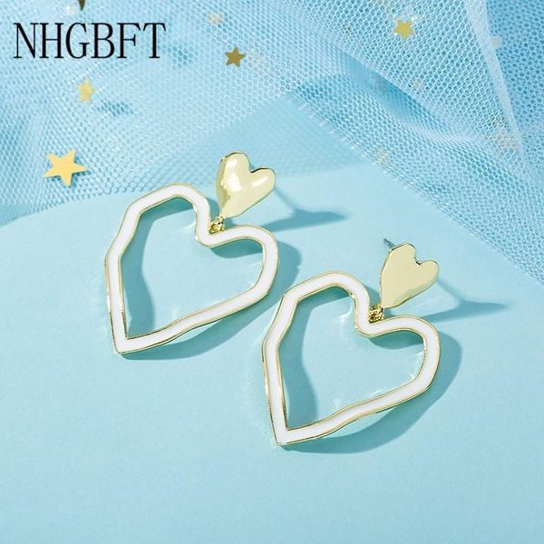 

nhgbft золотой цвет геометрический большое сердце серьги big heart bashcle для женщин большие полые серьги падения свадебные изделия dropshi, Silver