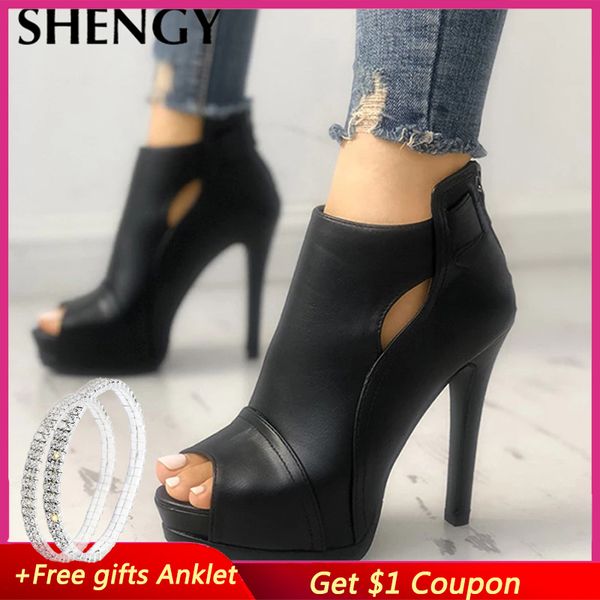 

2019 new women pumps spring fall office shoes breathable hollow out square heel boots woman platform heels party wedding shoes c0129, Black
