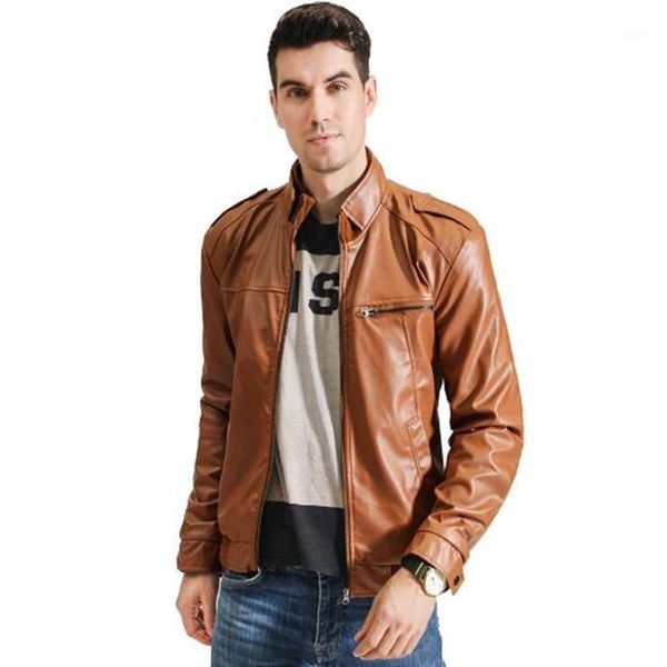 

style men's leather jacket pu leather jacket with stand collar zip trim body wash for men's autumn coat1, Black