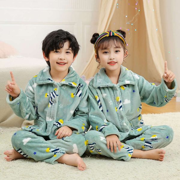 

girls' boys' flannel coral veet pajamas home two piece set autumn and winter 2020 children's wear, Blue;red