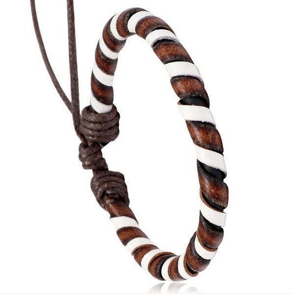 

man woman bracelet 100% genuine leather bracelet adjustable cowhide wax thread twisting rope leather bracelet, Black