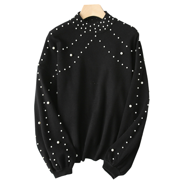 

gtgyff femme chandails women female sweater autumn winter turtleneck lantern long sleeve pullover beading black jumper, White;black