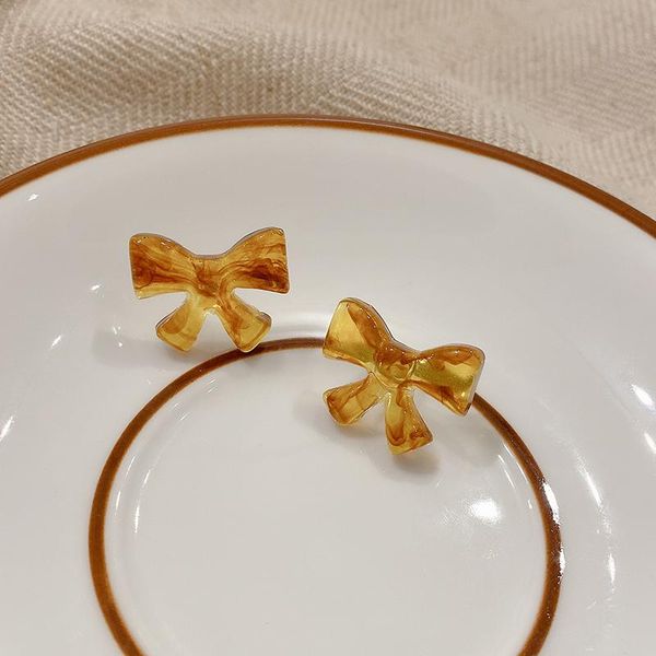 

acrylic bow bowknot earrings brown charm korean fashion jewelry for women accessories brincos pendant wholesale s925 pin, Golden;silver