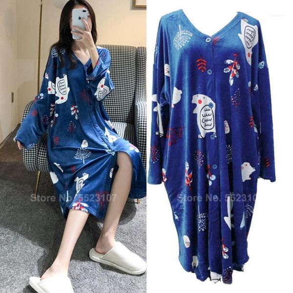 

loose women's robe button pullover pajamas long sleeve home wear sleepwear nightgown lounge packet dress bathrobe gown1, Black;red