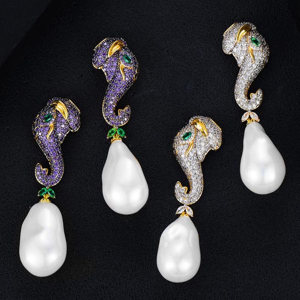 

missvikki luxury lucky elephant irregular big pearl pendant earrings for noble women bridal wedding boucle d'oreille femme 2020, Silver