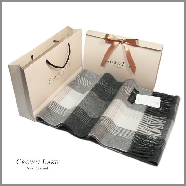 

new zealand crownlake pure wool men's and women's milk white stripe plaid thickened british winter warm scarf, Blue;gray