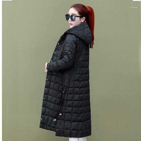 

long women jacket quality women coats s long knee length 2021 new winter wear color hoodie light down 56331, Black