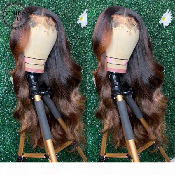 

vinida style highlight wave t-part lace front human hair wigs 150% density scalp closure wigs with baby hair non-remy, Black;brown
