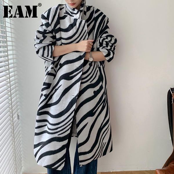 

eam] loose fit zebra pattern big size long woolen coat parkas new long sleeve women fashion tide autumn winter 2020 1dd0739, Black