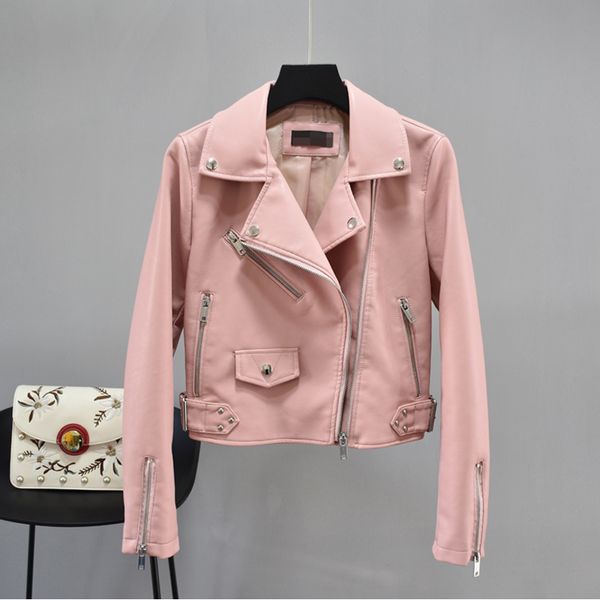 

2021 new spring for women in plutonium soft rivet female turndown collar black autumn leather jacket 6msy