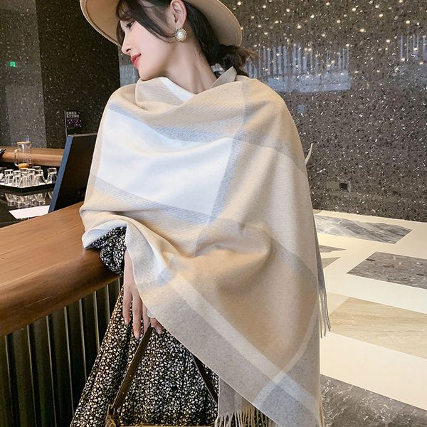 

new plaid cashmere scarf for women's imitation wool klwe, Blue;gray