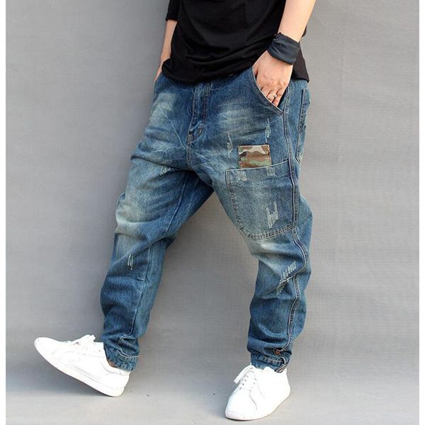 

2021 new male hiphop sweatpants crotch denim brem pants ugg8, Black;white