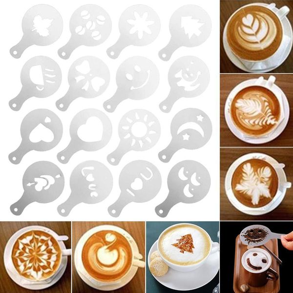 

16 шт. кофейные трафареты набор инструментов для рисования maker maker fance coffee printer модель пластиковый шаблон прессформы для кухонно