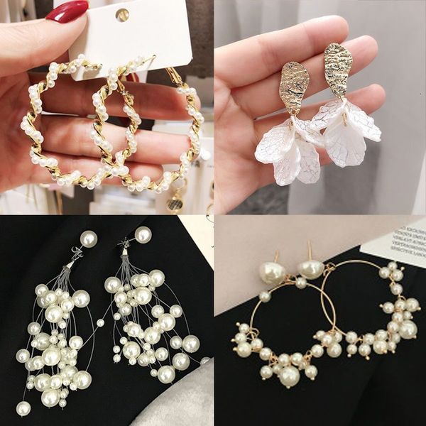 

korean style s925 women's 2020 new with tassels and simple pearl earrings, Golden