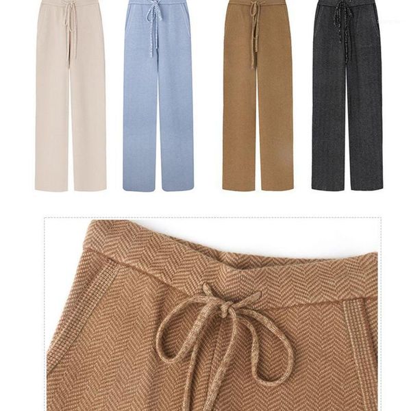 

knitted wide leg pants 2019 new spring winter fashion warm wool wide leg pants brown black coffee color big stretch1, Black;white