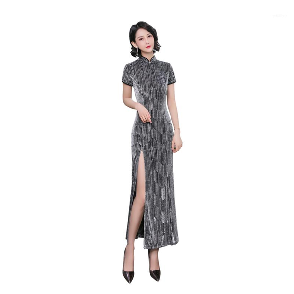 

shanghai story long cheongsam sequins qipao high split chinese traditional dress 2 color1, Red