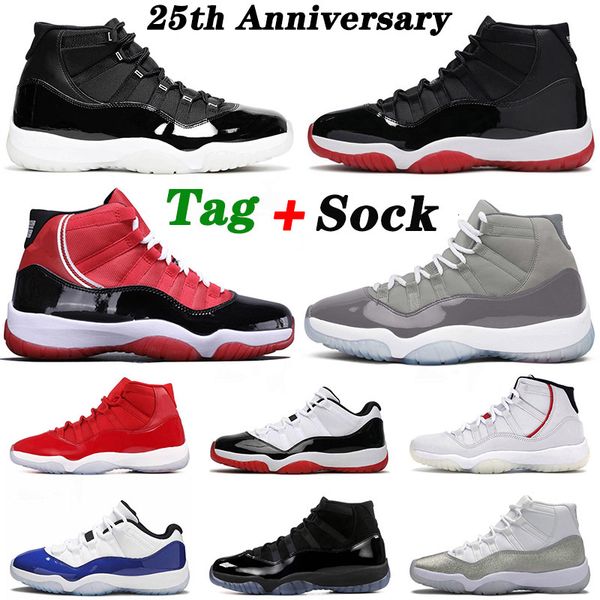 

25th anniversary new jumpman 11 11s bred outdoor shoes mens womens cool grey concord blue win like platinum tint trainers sneakers 36-47