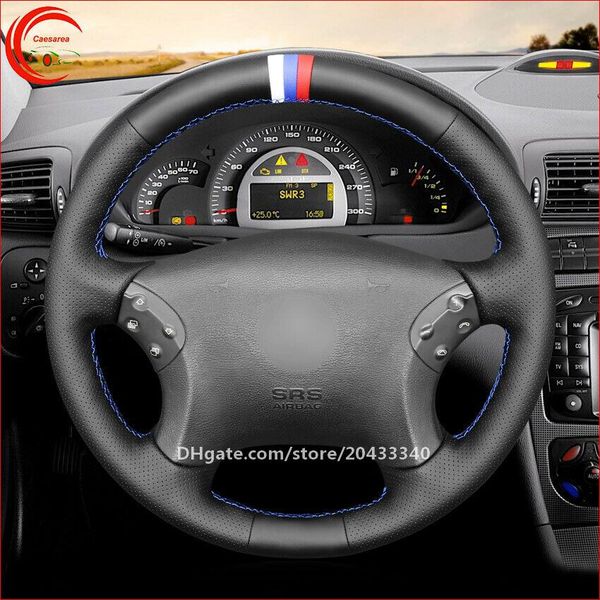 

black leather wrap car steering wheel cover for benz w203 c-class 2001-2007