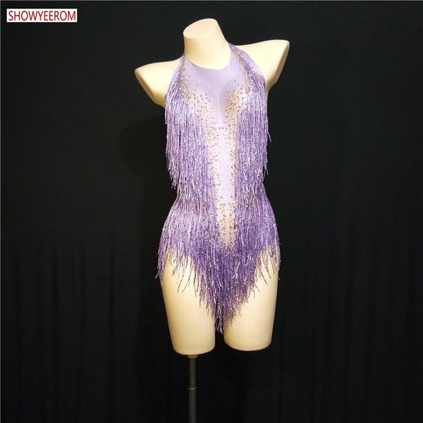 

stage wear colors sparkly rhinestones tassel leotard nightclub dance show stretch bodysuit party female singerr, Black;red