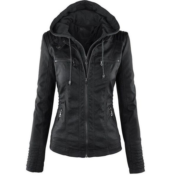 

winter gothic leather jacket women casual basic coats plus size 7xl basic jackets waterproof windproof coats female 201016, Black
