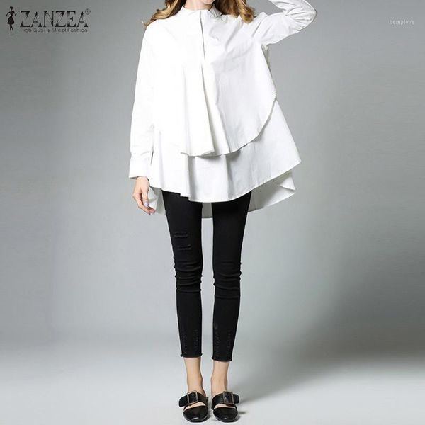

women's irregular shirts zanzea spring long sleeve two layer blouse female button work blusas plus size casual tunic 5xl1, White