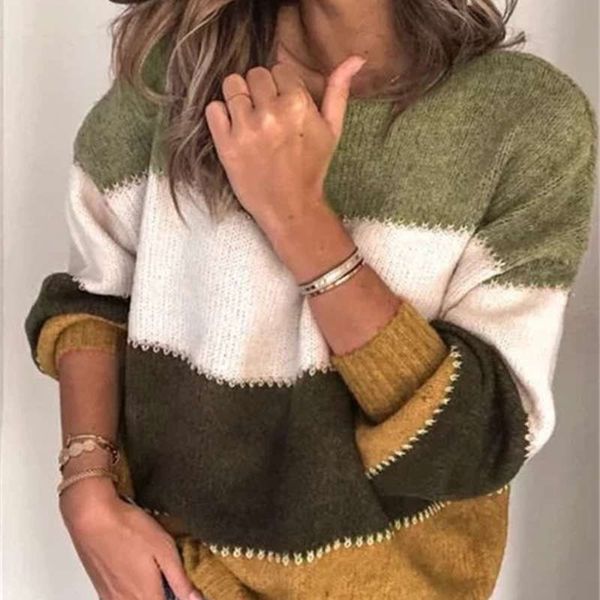 

aw2020 knitwear women's color contrast pullover crew neck sweater, White;black