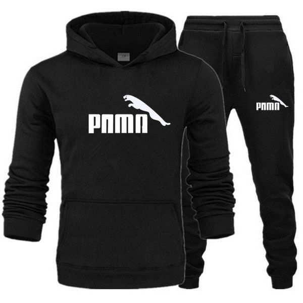 

brand sportswear track clothing + pants casual jacket sports suit men's hoodie, Black