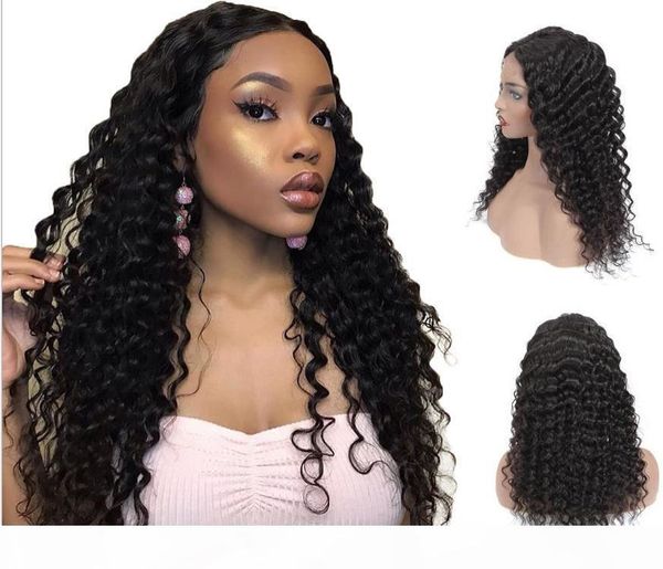 

new designer fashion deep curly wave 13*4 lace front human hair wigs selling full head set remy brazilian hair natural black, Black;brown