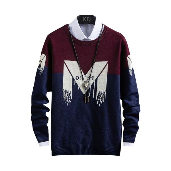 

men's sweaters 2021 wool o-neck pullover autumn winter warm soft patchwork slim fit no yq clothing knitted casual male sweater pull hom, White;black
