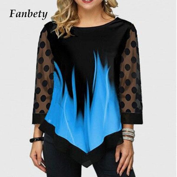 

women nine quarter lace patchwork blouse shirts elegant female o neck irregular pullover autumn loose plus size shirt blusa1, White