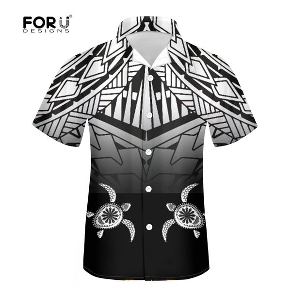 

forudesigns 1pcs drop ship hawaii men summer shirt sea turtle tribal polynesian fashion design loose plus size beach blouse c1212, White;black