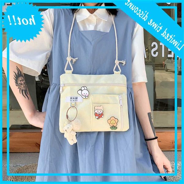 

ins canvas korean student send toy pendant one shoulder messenger small square bag