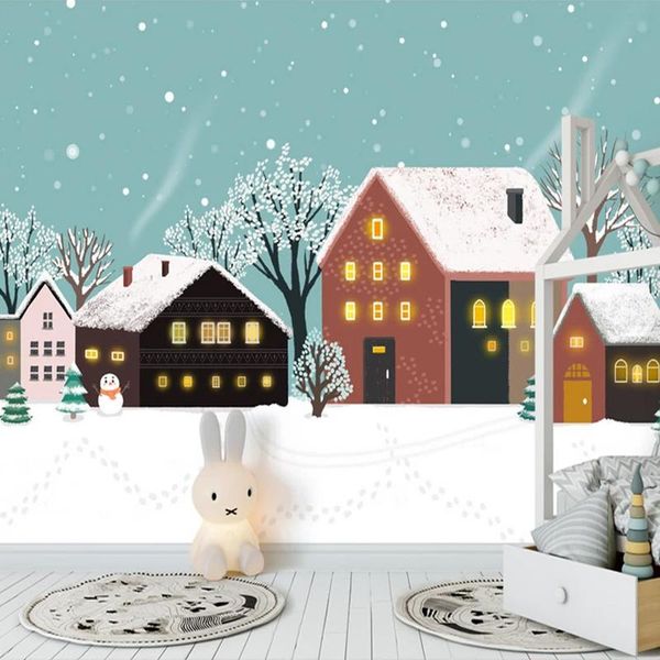 

custom size 3d wall murals wallpaper kids cute cartoon hand painted snow house children room background p wall paper mural