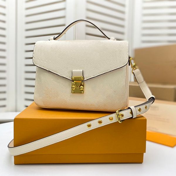 

luxurys designers women bags pochette mÃ©tis handbag shoulder bag embossed grained cowhide leather black white lady crossbody bags with box