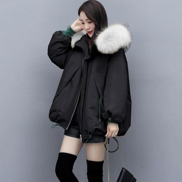 

women's down & parkas parker cotton jacket women 2021 winter jackets coat korean loose long hooded fur collar f1329, Black