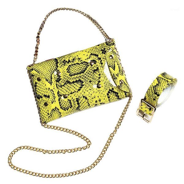 

women waist bag snakeskin print chain decoration adjustable belt for mobile phone keys money new1