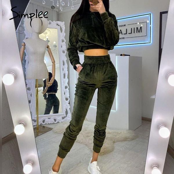 

women's tracksuits simplee fashion hooded sweatshirt suit slim flannel two piece set autumn sports leisure jogging, Gray