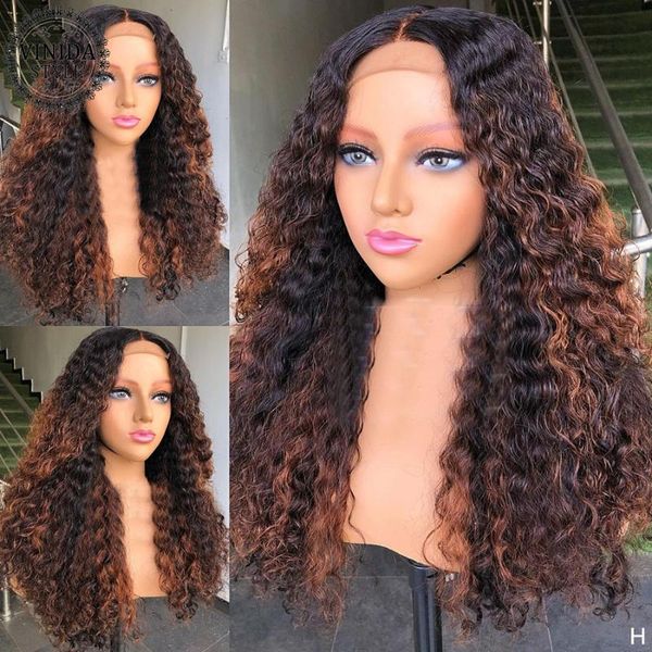 

vinida style highlight curly 13Ã6 lace front human hair wigs 150% density scalp closure wigs with baby hair non-remy, Black;brown