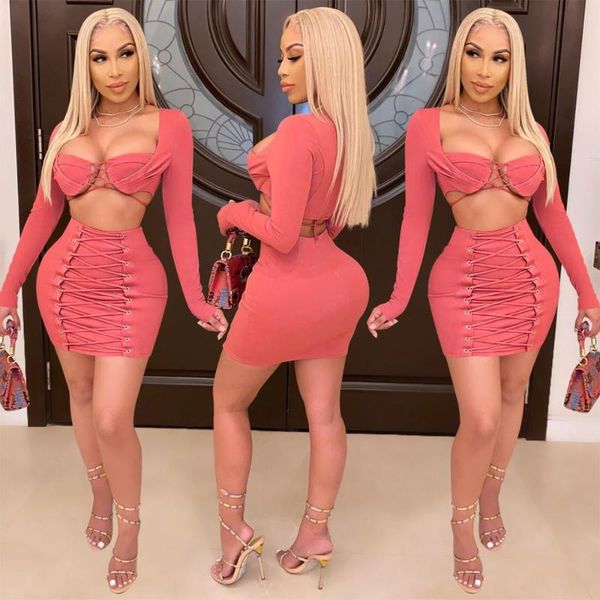 

felyn 2020 2 pcs dress women set solid strapless short bandage mini dress, Gray