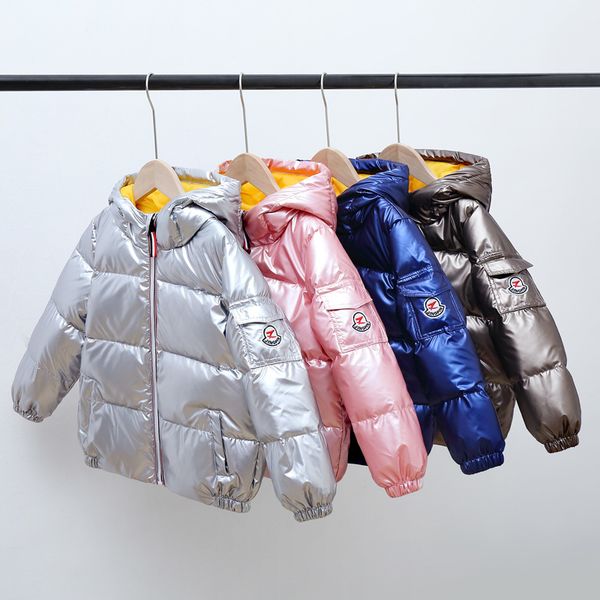 

2020 new boys and girls silver bright face thickened children's down jacket winter coat, Blue;gray
