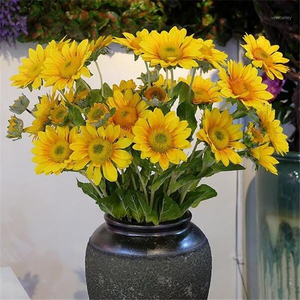 

decorative flowers & wreaths 12pcs artificial sunflower yellow daisy 3 heads/piece with green leaf fake plant greenery1