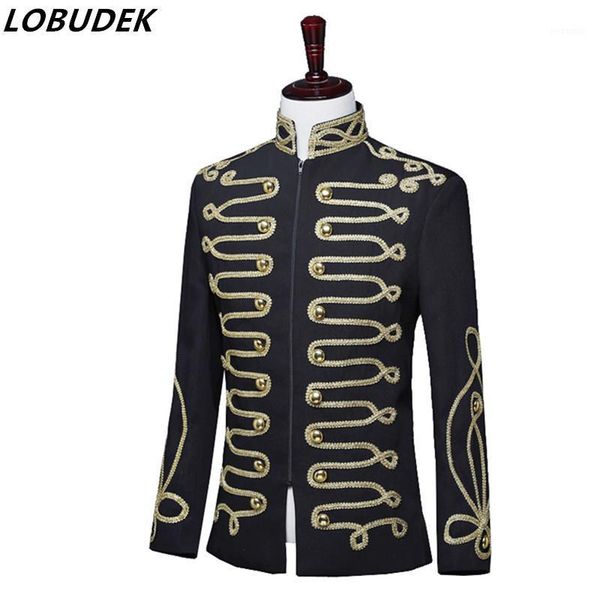 

black gold men's vintage host jacket male singer evening performance sequin coat nightclub bar concert tide suit jacket1, Black;brown