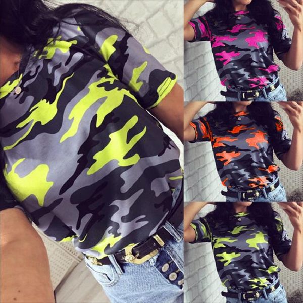 

2019 new camouflage print t shirt for women summer casual loose o neck short sleeve ladies summer fashion new t shirts, White