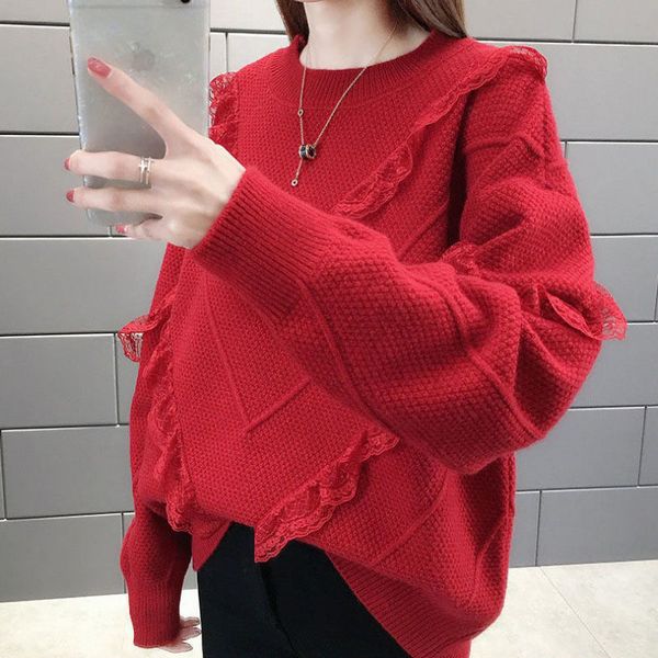 

women's blouses and winter sweaters long sleeve, knitted shirt, lace splicing more velvet sweater r859 5iz0, White;black